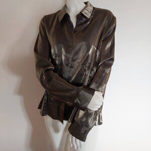 AGB Metallic Gold, L/S, Fitted Ladies Button-down Shirt Size: XL